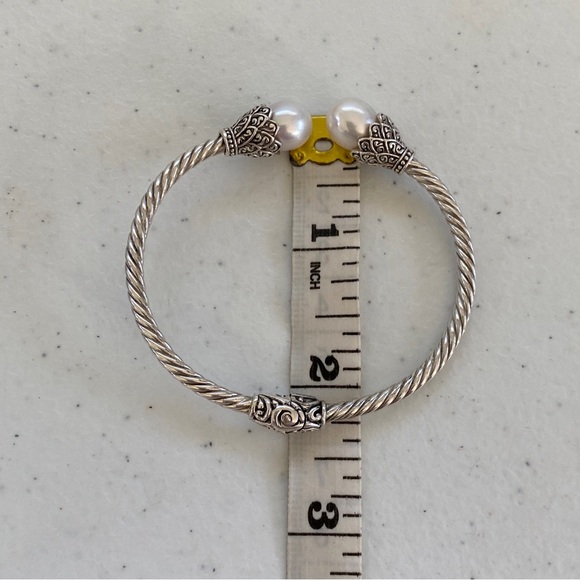 Sarda Artisan Bali Sterling Hinged Silver Twist Cuff Bracelet with Pearl Ends - Picture 7 of 9